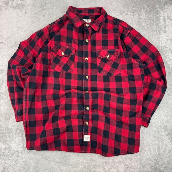 Eddie Bauer Workwear Foreman Fit Mens Checkered Flannel Button Up Shirt Red/Blk - Picture 5 of 9